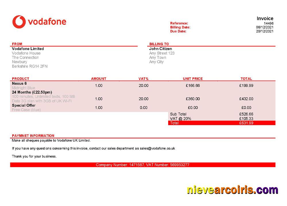 USA Vodafone invoice